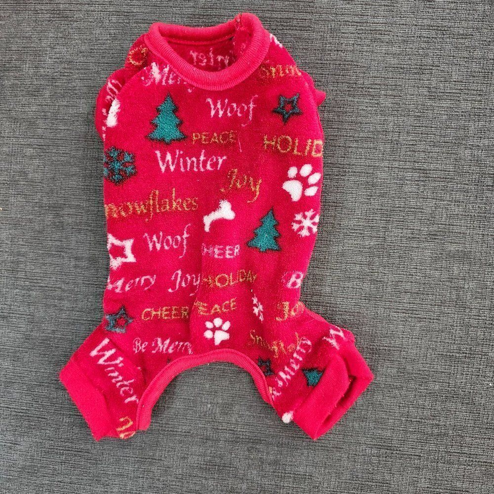 Hotel Doggy Cranberry Red & White Cozy Plush Festival Dog Jumpsuit Size XS